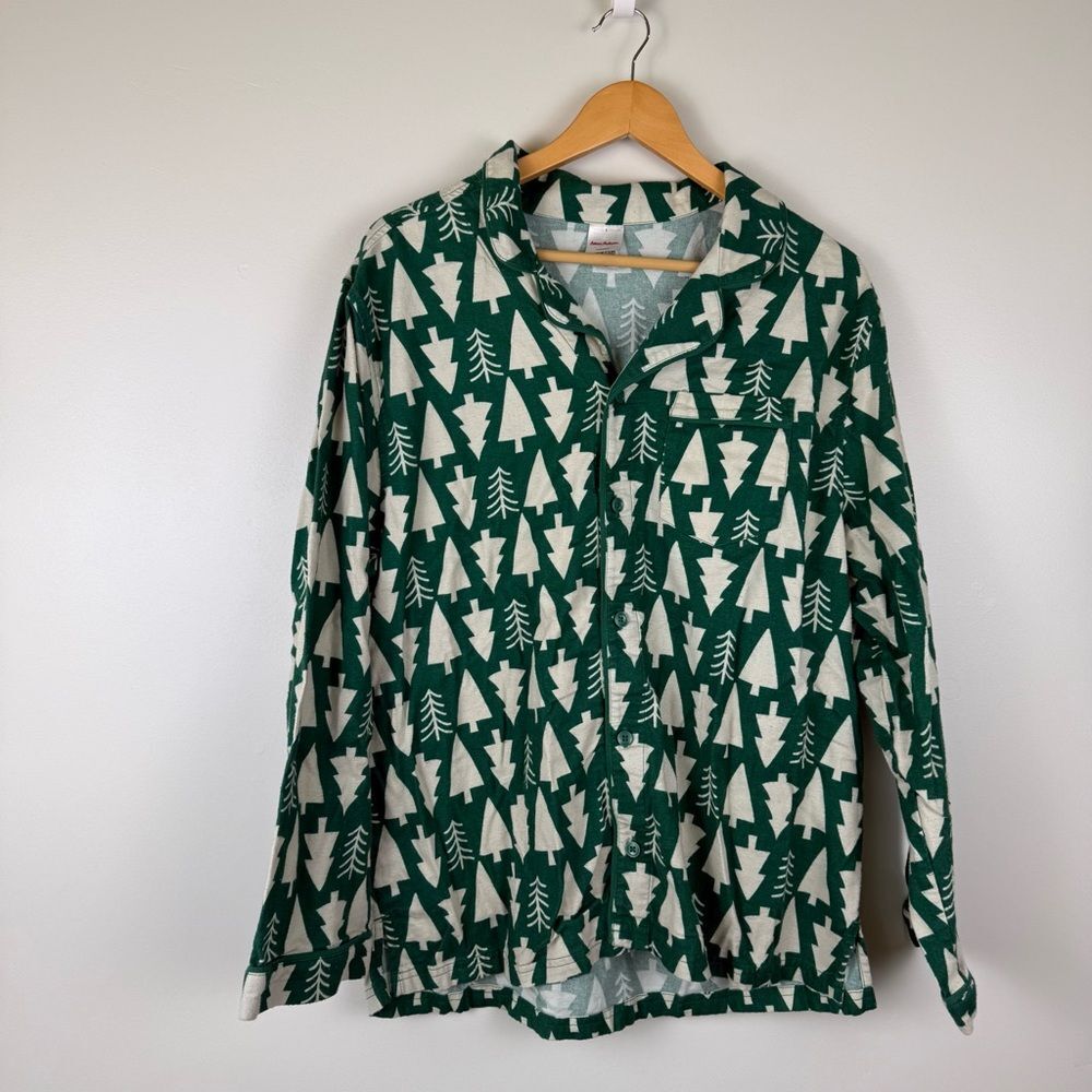 Hanna Andersson Adult Flannel Pajama Top Size Large Winter Green Trees 80046